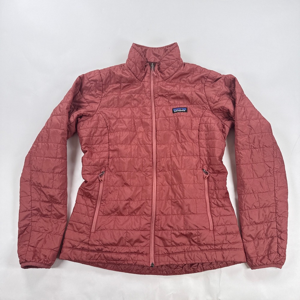 Patagonia Womens Nano Puff Jacket Medium Pink Quilted Insulated Full Zip Hiking
